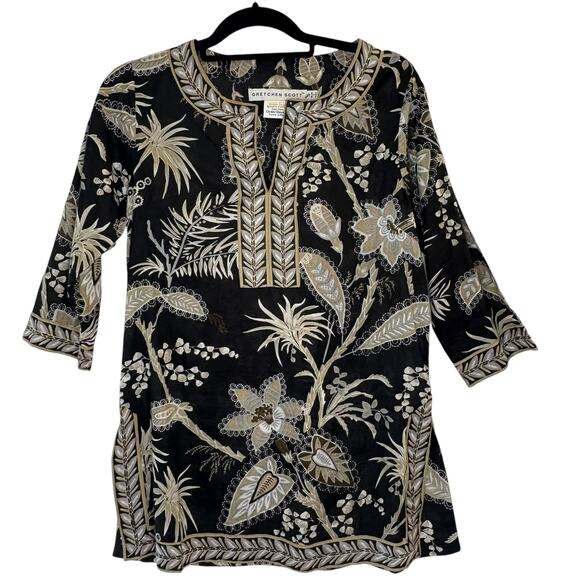 Gretchen Scott Designs Split Neck Top Women's Small Tunic 3/4 Sleeve Cotton - Picture 1 of 9